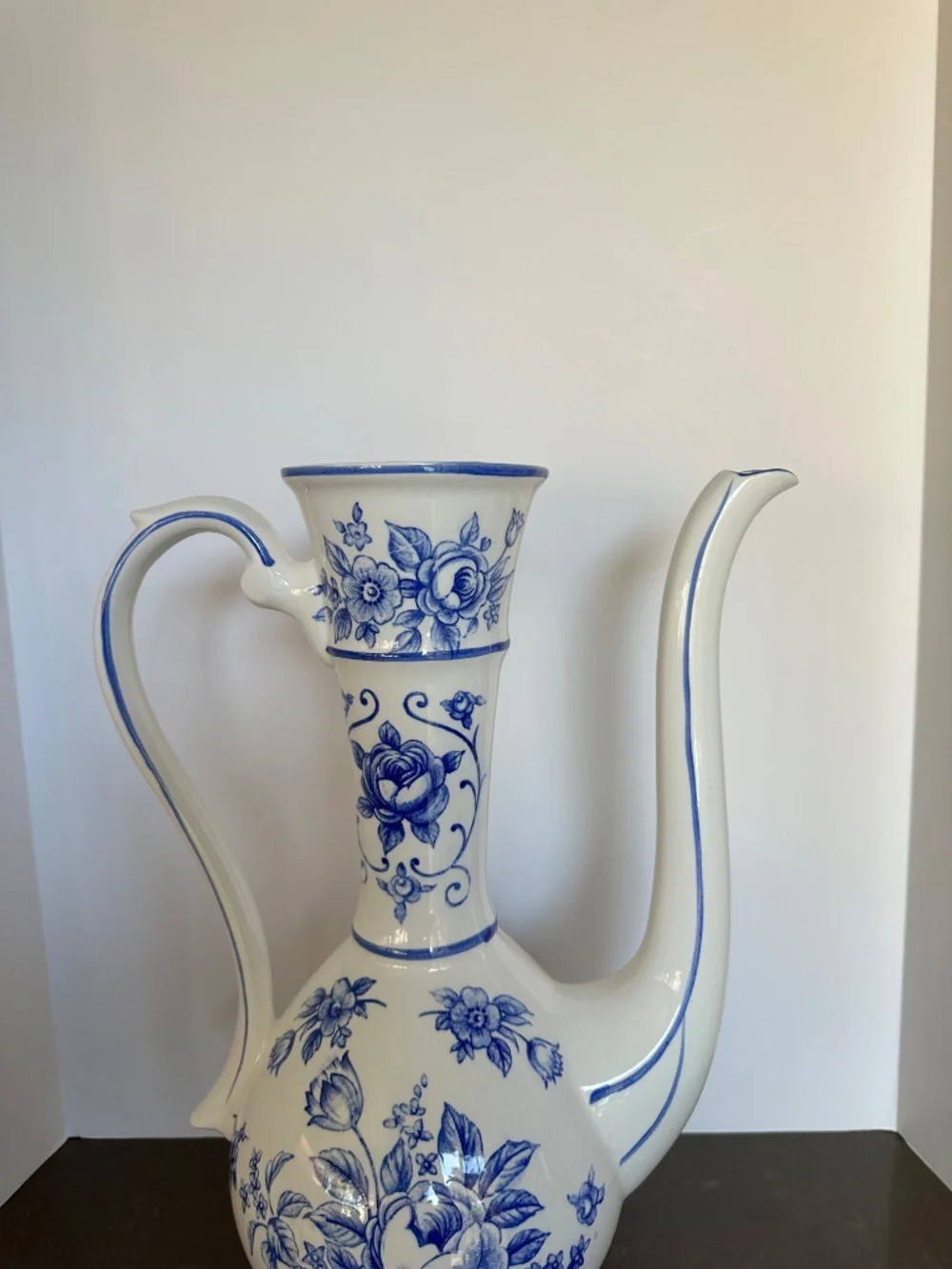 Vintage Norleans Japan Blue & White Floral Tall Teapot/Water Vessel (21 x 11 in)